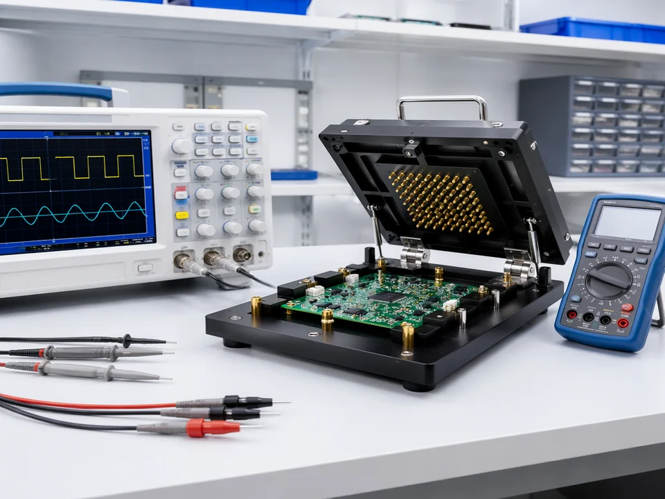 Electronic testing equipment and PCB test fixture in quality control lab